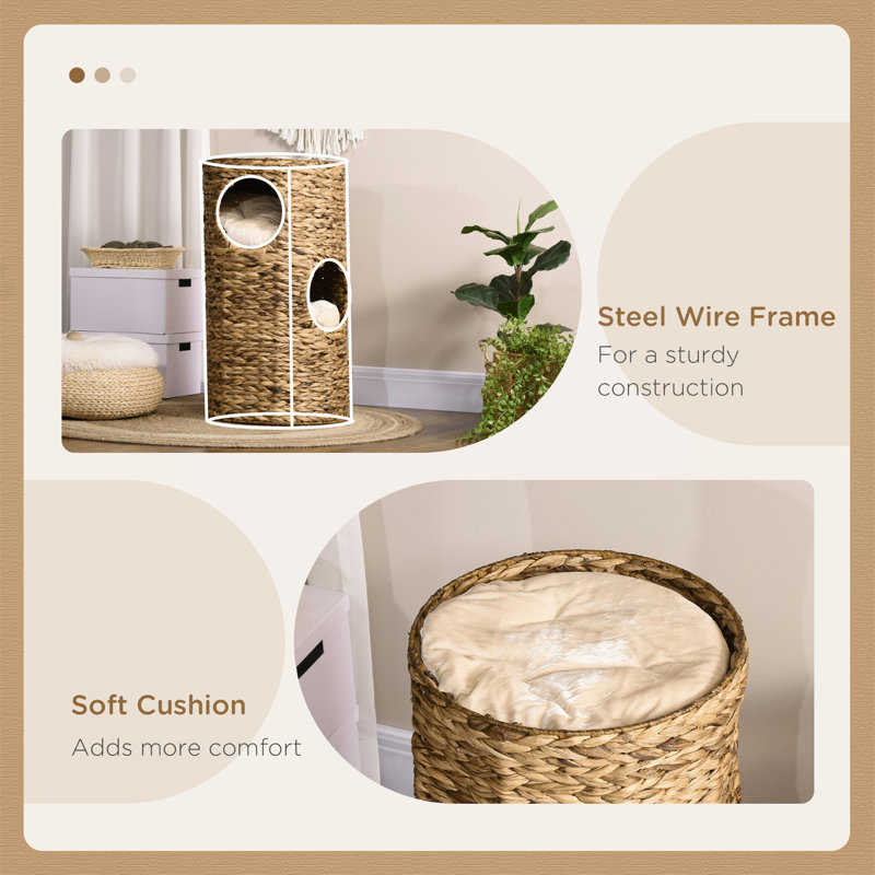 Natural Water Hyacinth Multi-Layer Elevated Cat Bed with Cushions