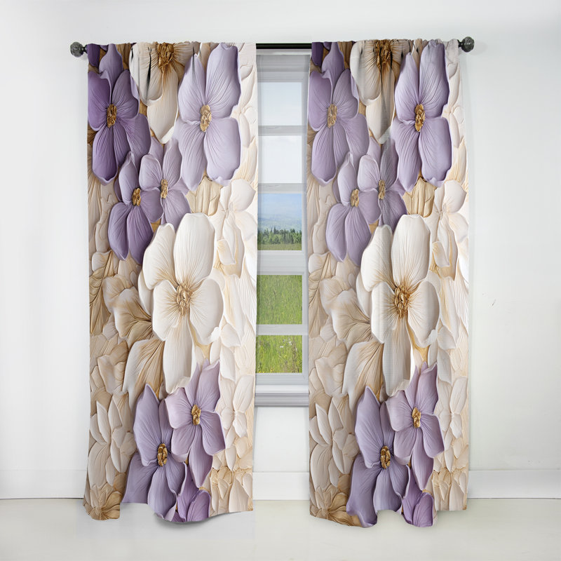 Purple and White Minimalism Violets - Traditional Curtain - Velvet Room Darkening - 1 Panel, 52" W x 95" L
