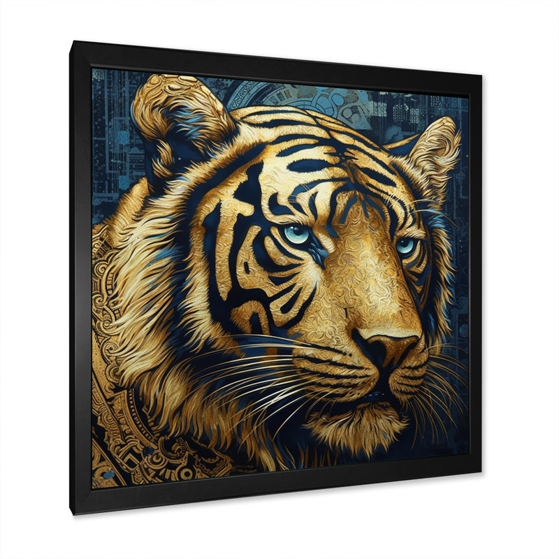 Tigre féroce - reproduction sur toile, H 36 po x l 36 po x P 1,5 po, Cadre simple noir
