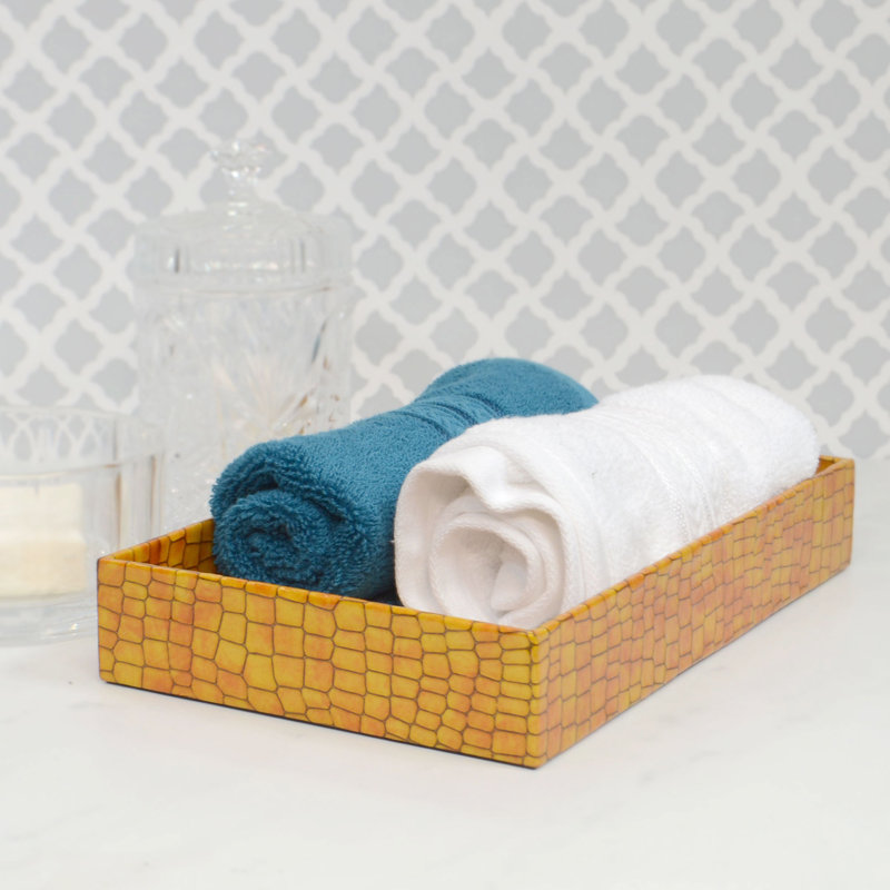 Plateau de salle de bain en cuir Honey Comb - Organisateur de meuble-lavabo texturé pour comptoir