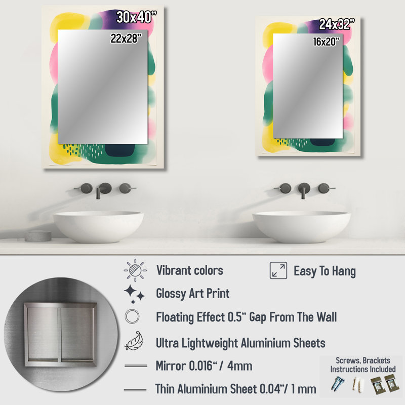 Yellow and green Abstract collages enchantment - Abstract Wall Mirror, Modern Decorative Mirror, Printed Metal Art, 32" x 24"