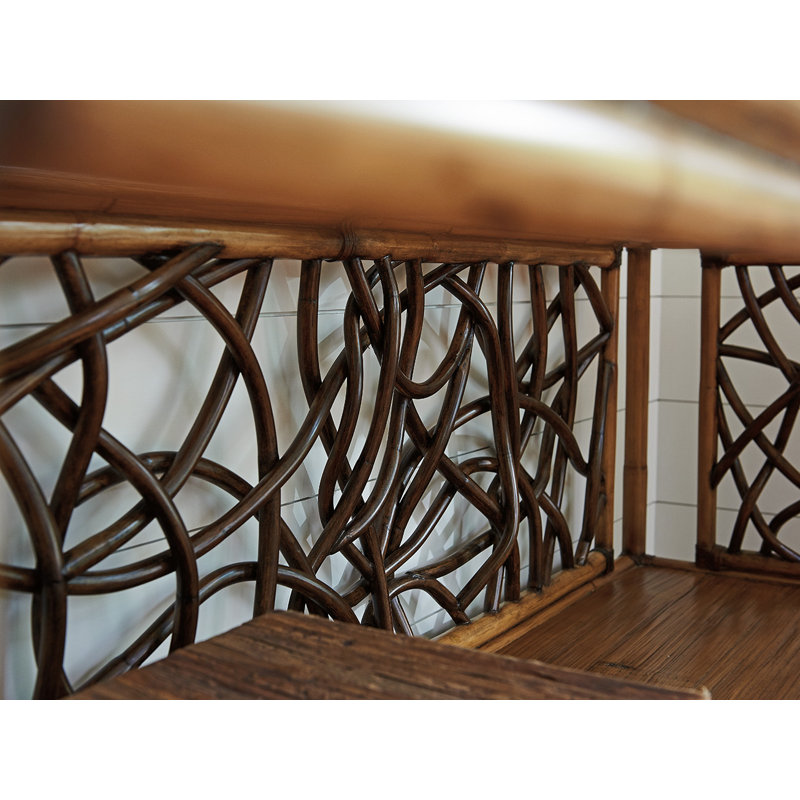 Transitional Brown Wood & Glass Serving Console with Storage