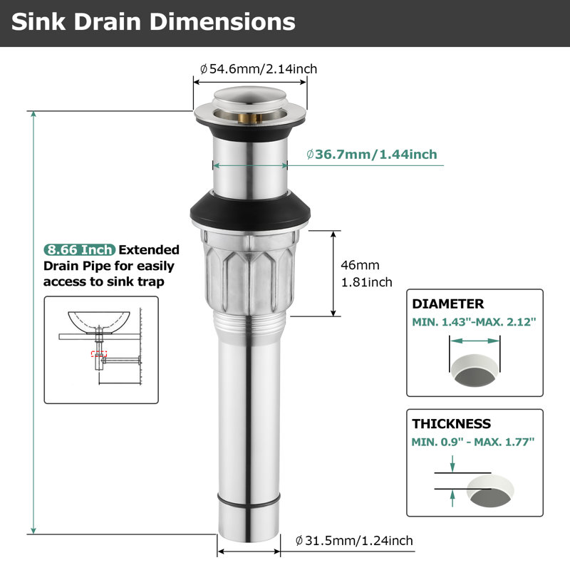 Pop-up Bathroom Sink Drain Without Overflow, Brushed Nickel