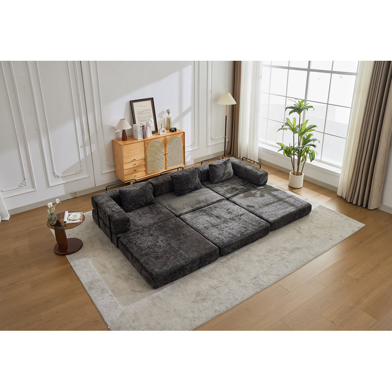 Canapé-lit à plancher convertible à compression avec cadre de forme fixe, modulaire désossé, aucun assemblage requis, idéal pour les pièces polyvalentes