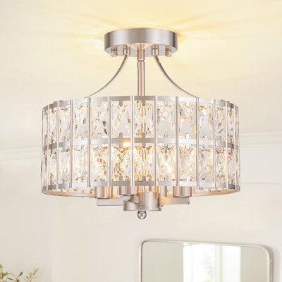 Plafonnier semi-encastré en cristal 4 lumières l 12,5 po Elonso