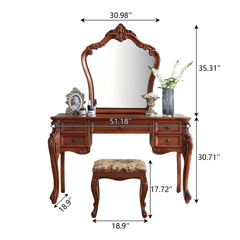 Meuble-lavabo 51,18 po avec miroir et tabouret
