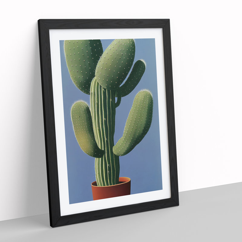 Cactus Plant - Wall Art, Black Framed, 66cm H x 48cm W x 2cm D, White