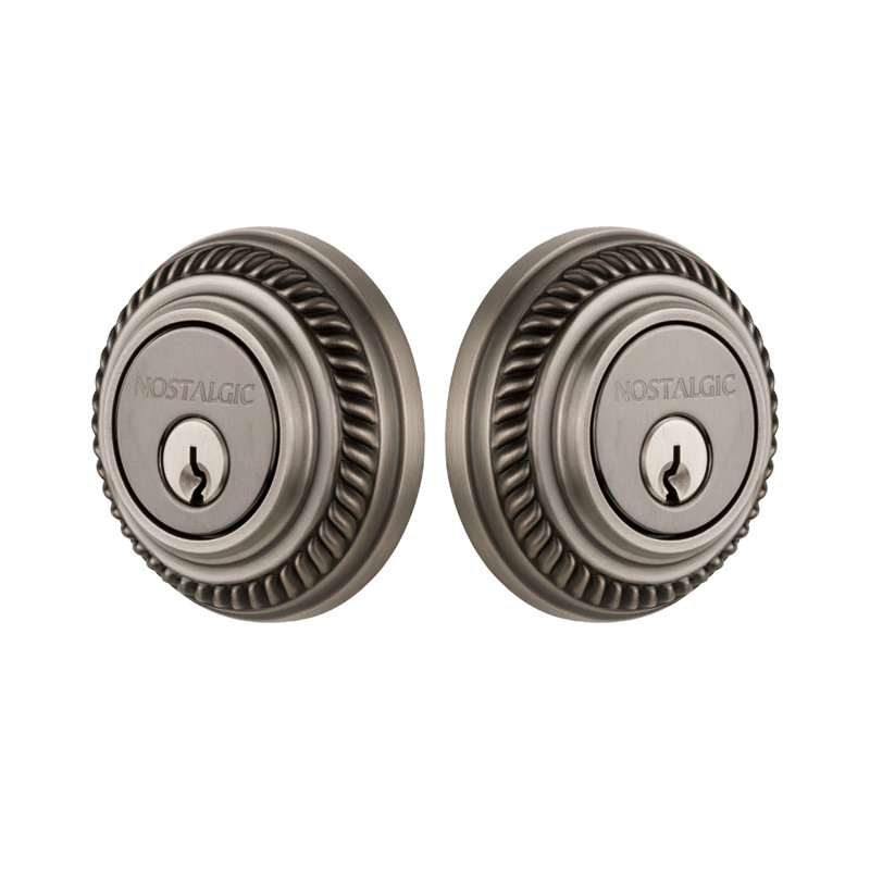 Nostalgic Warehouse Rope Rosette Double Cylinder Deadbolt, Antique Pewter, 2.75