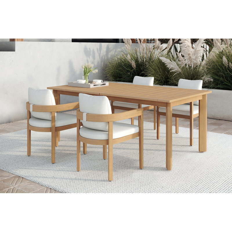 Pablo Solid Acacia Wood Dining Set With Table And Chairs, White, 4