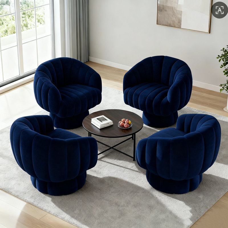 Upholstered Swivel Accent Chair Barrel Chair With Pillow (Set of 4), Navy