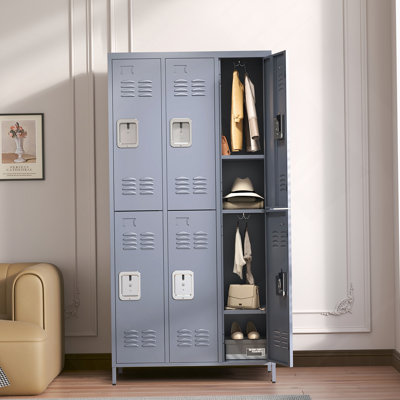 6 casiers en métal H 72 po avec serrure pour les employés, armoire de rangement, gris