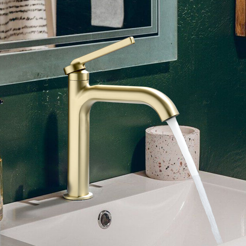 9"H Solid Brass Single Handle Bathroom Sink Faucet, Brushed Gold