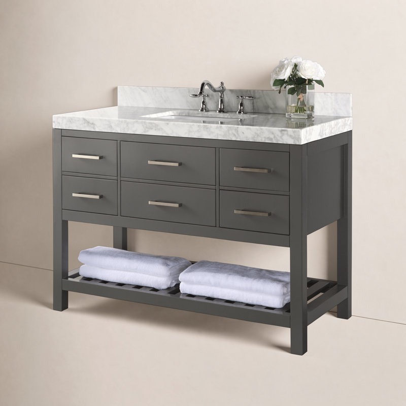 Ensemble de meuble-lavabo simple 48 po Carrie, Gris saphir / nickel brossé, Marbre blanc de Carrare