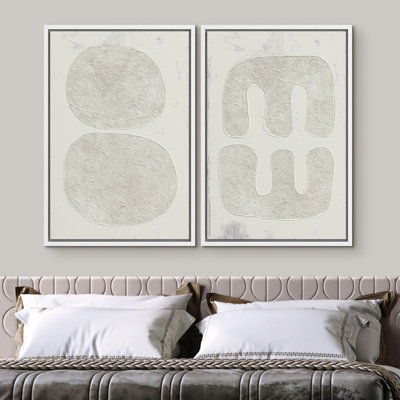 «Texture Illusion Mid-Century Modern Neutral Wall Art Minimalist Decor», reproduction sur toile encadrée 2 pièces