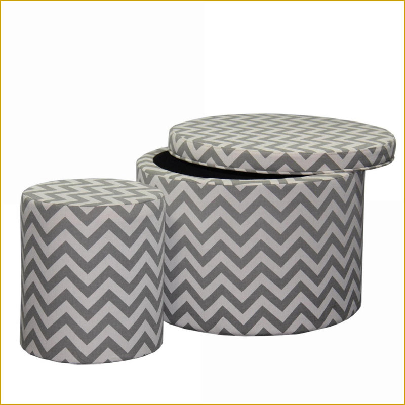 Repose-pieds avec rangement à chevrons et 1 place 17,35 po gris ardoise | gris | bois