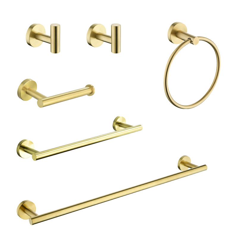 6 Towel Rack For Bathroom, Stainless Steel, Brushed Gold, Wall Mount, Modern Appearance, Rust, Easy Install Gold Bathroom , Aesthetic, Scratch-, Installation Process