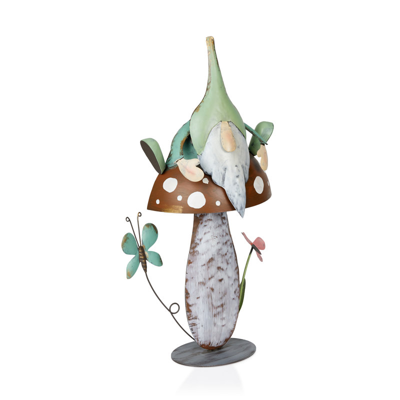 20"H Metal Gnome Iron Décor with Mushroom for Garden & Lawn