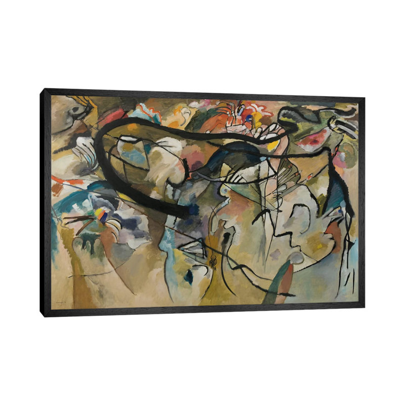 Composition V by Wassily Kandinsky - Painting on Canvas, 66.04 cm H x 45.72 cm W, Black Floater Framed