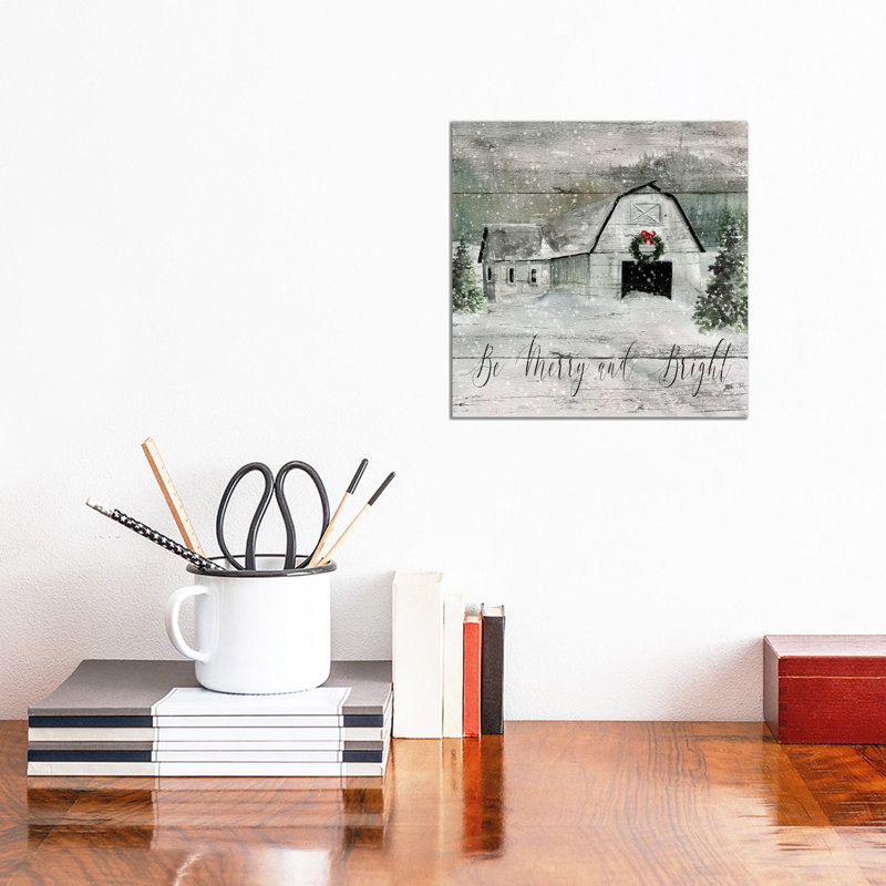 Merry and Bright Barn 1 Piece Wall Art on Canvas, 30.48 cm H x 30.48 cm W, Wrapped Canvas