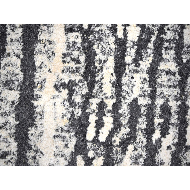 Tapis moderne en laine noué à la main 9 pi 1 po x 11 pi 8 po noir et ivoire