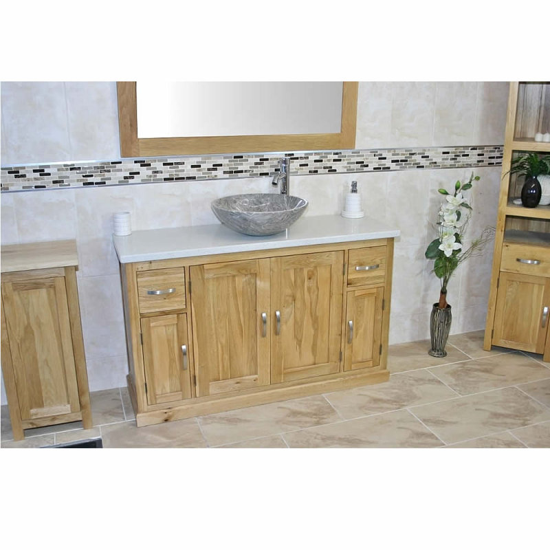 Delapaz 1231mm Single Bathroom Vanity with Vessel Stone Basin, Grey