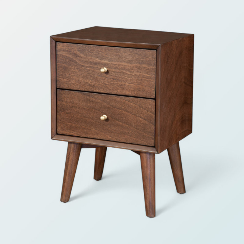 Stylish & Modern Flynn Mid Century Mahogany Nightstand with 2 Felt-Lined Drawer, 18"W x 15"D x 26"H, Light Brown