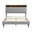 Base de lit tapissier pour grand lit avec tête de lit en tissu de lin touffeté à boutons, ports USB, station de charge pratique, deux poches latérales, ne nécessite pas de sommier, gris clair-604135694