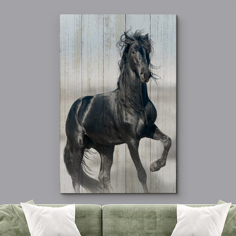 Impression sur toile, "Cadre de cheval noir", H 48 po x l 32 po x P 1,5 po, Toile tendue