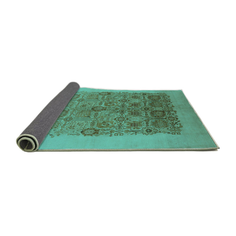 Tapis oriental en laine / polyester tissé à la machine en turquoise, Rond 5 pi