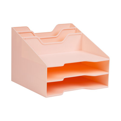 Organisateur de bureau Mind Reader, porte-classeur vertical, plateaux à papier, bureau, plastique, L 12,5 po x l 11,75 po x H 9,5 po, beige