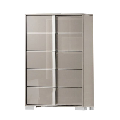 Suni Tall Dresser Chest, Piano Wood With UV Finish, 5 Drawers