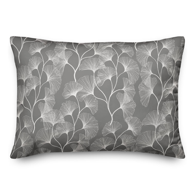  Coussin décoratif floral intérieur / extérieur en polyester, H 14 po x l 20 po, Gris