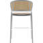 Tabouret de bar en cuir Daishun avec base en acier inoxydable thermolaqué blanc et dossier en osier incurvé-179139420-196402451