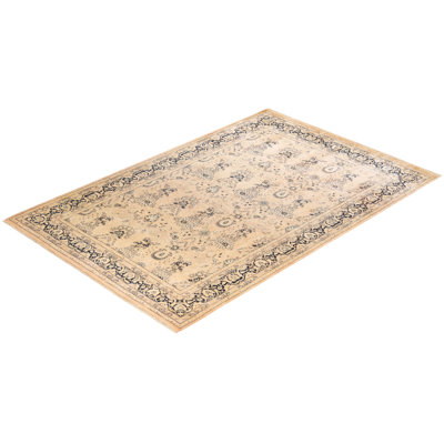 Tapis unique noué à la main beige Rhune, 6 pi 2 po x 9 pi 3 po