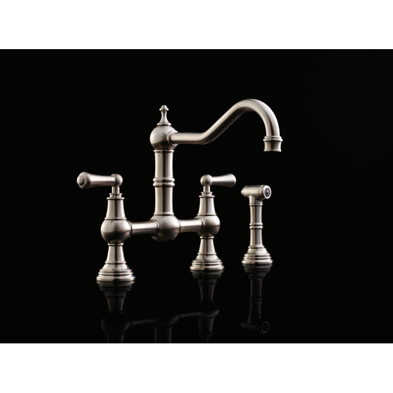 Edwardian™ Double-Handle Provence Bridge Kitchen Faucet with Lever Handle, Polished Nickel, Lever