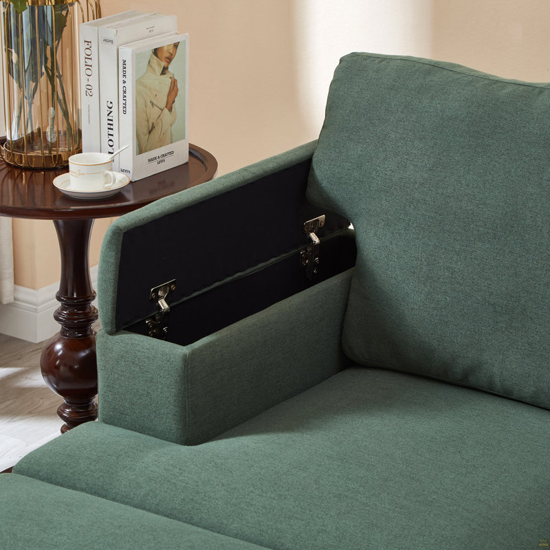 Canapé en L 86 po avec organiseur d'accoudoirs, canapés à 3 places avec repose-pieds mobile, canapé modulaire avec coussin épais, canapés modulaires en lin