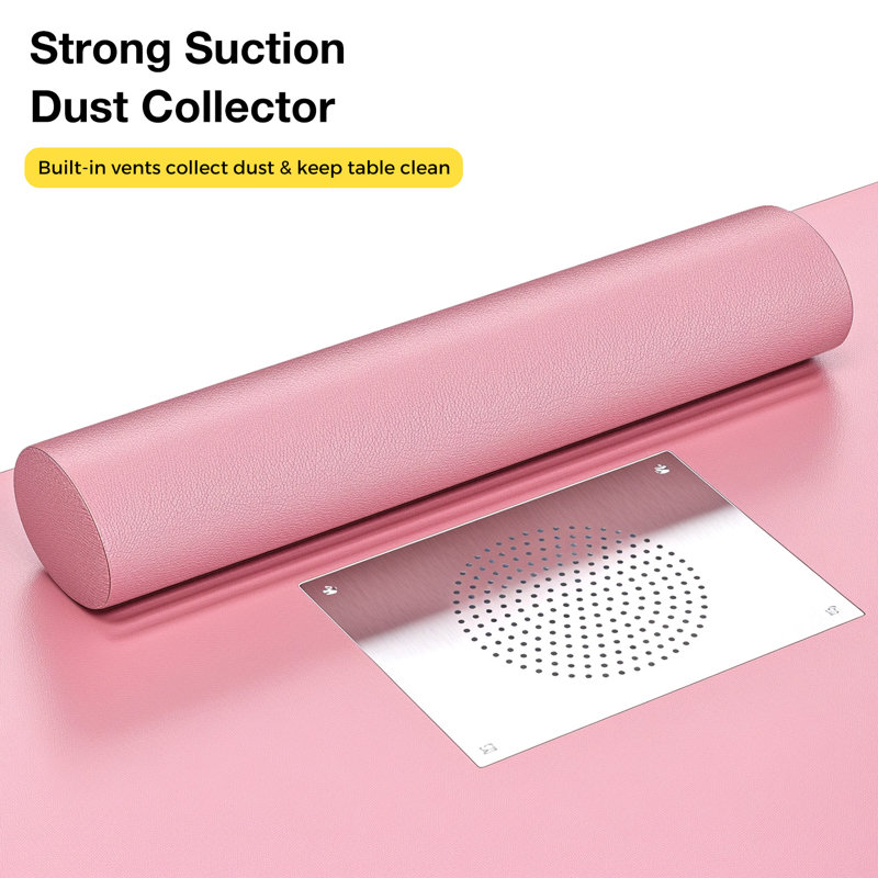 Pink Manicure Table with Storage Drawers and Dust Collector