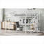 Lit mezzanine haute avec rangement intégré pour chambre à coucher, grand lit en métal blanc classique avec bureau en L et garde-robe intégré