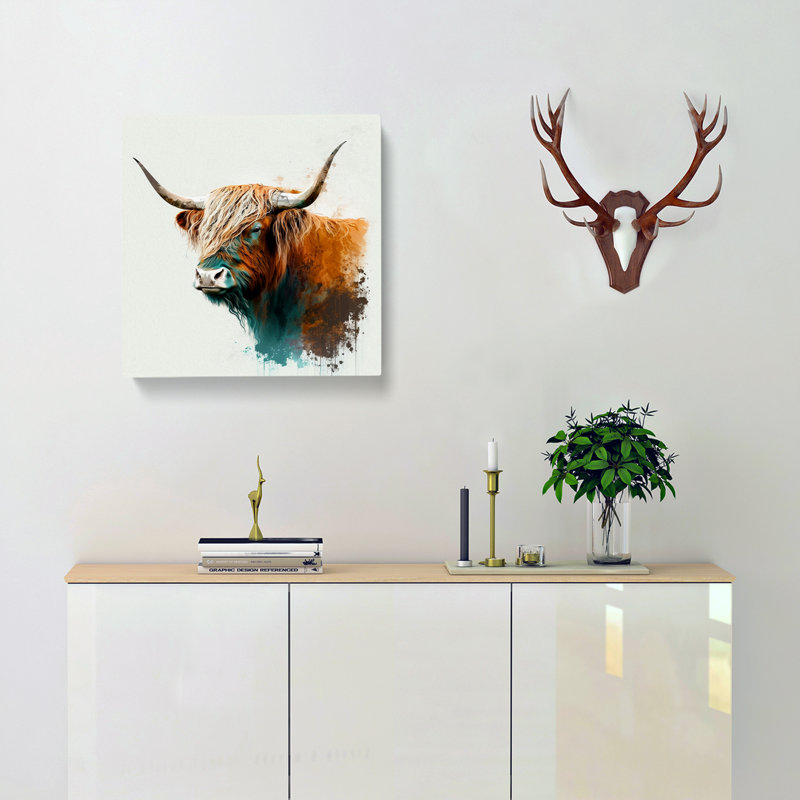 Highland Cow Gestural Art - Wrapped Canvas