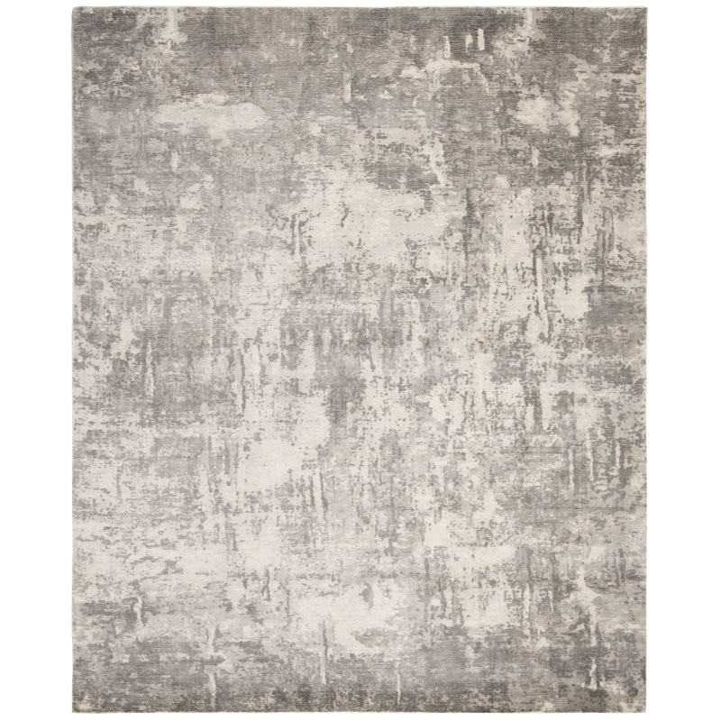 Tapis gris tissé à plat à la main à motif abstrait Mcelroy, Rectangle 6 pi x 9 pi