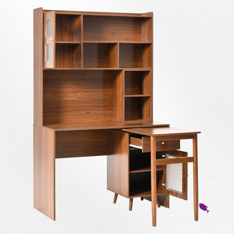 Computer Desk With 90 Degree Rotating Desktop, 43X70 Inch Office Desk With Storage Drawer And Cabinets, Gaming Desk With Open Shelves, Writing Desk For Study, Work Desk For Home Office Bedroom Living