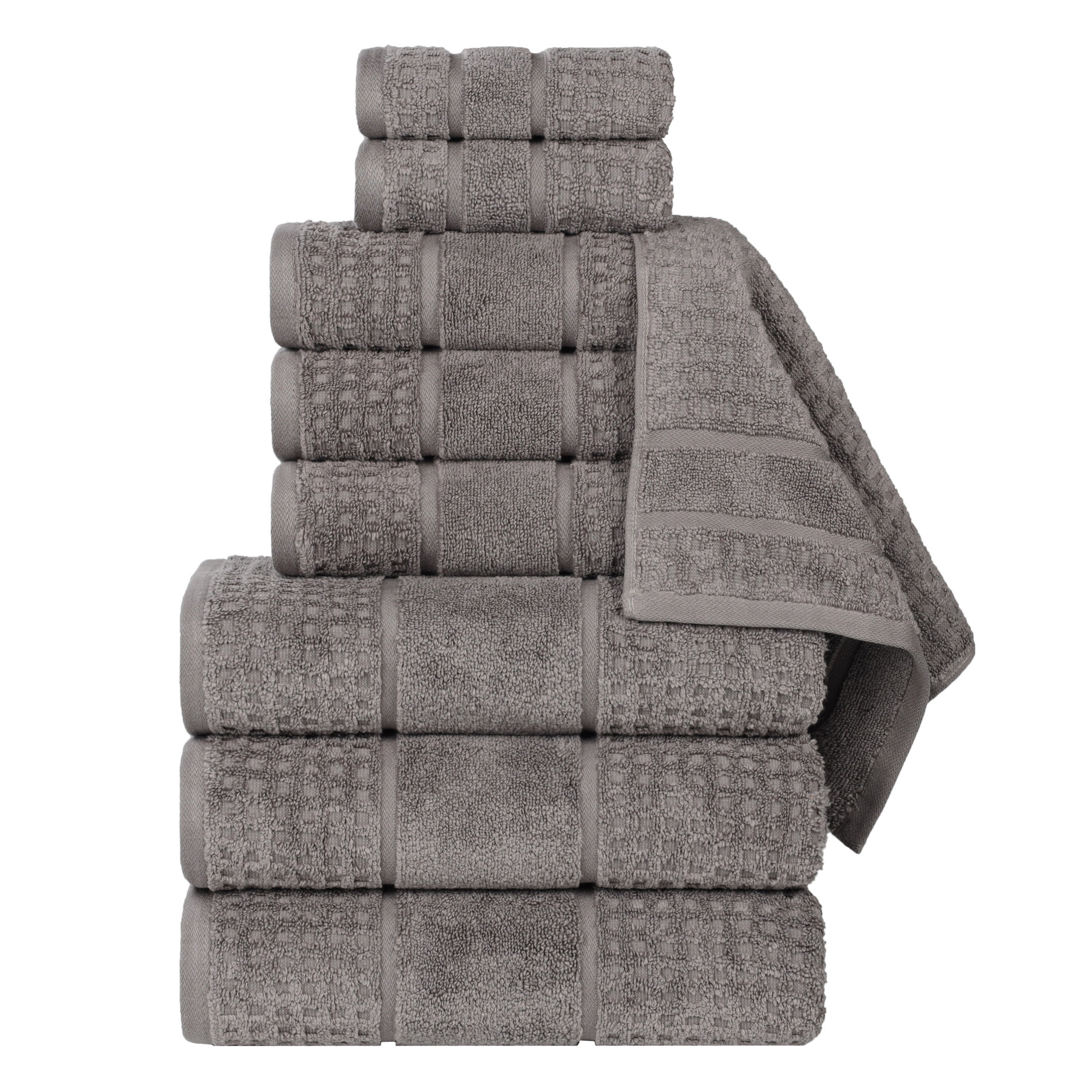 Hisela Zero Twist Cotton Solid Waffle Honeycomb Plush Soft Absorbent Medium Weight Assorted Towel Set, Charcoal