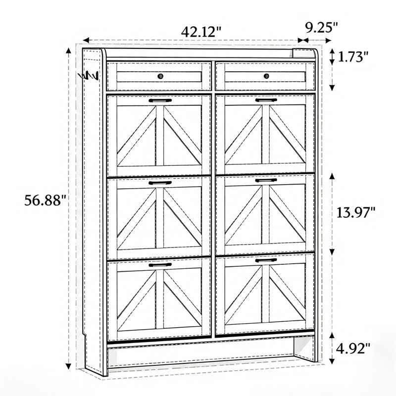 Armoire à chaussures Farmhouse - 6 tiroirs et 2 tiroirs supérieurs, Noir