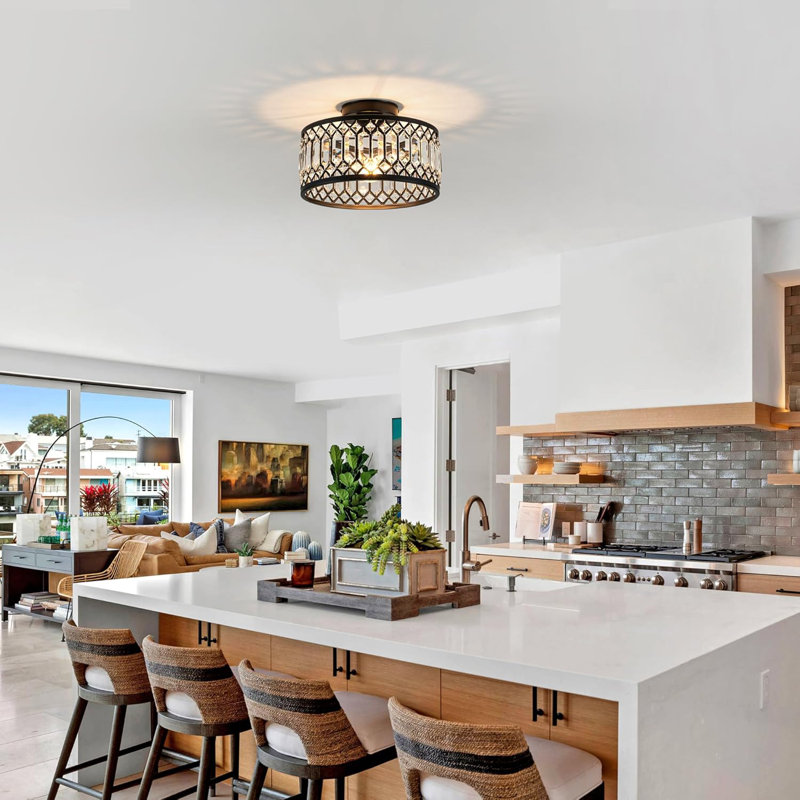 Luminaire de plafond moderne en cristal, lustre encastré noir avec cristaux éblouissants pour la cuisine, la chambre, la salle de bain, le couloir et l'entrée