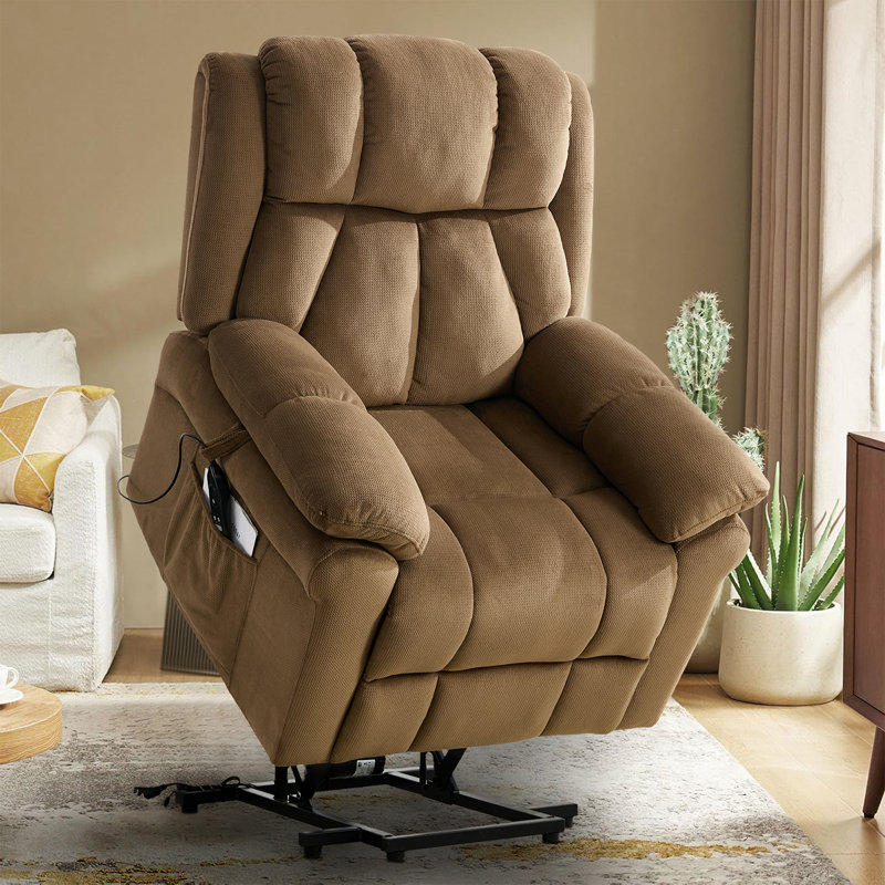 Andryc Upholstered Power Lift Assist Recliner with Massage & Side Pocket & Remote Control, Brown