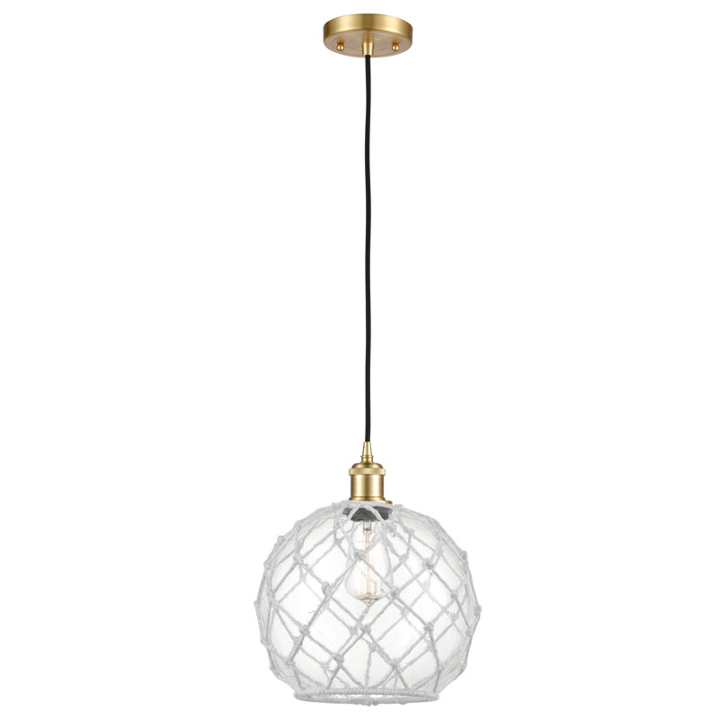 Luminaire suspendu sphère 1 lumière Tobey, Transparent/blanc, H 133 po x l 10 po x P 10 po, Or satiné