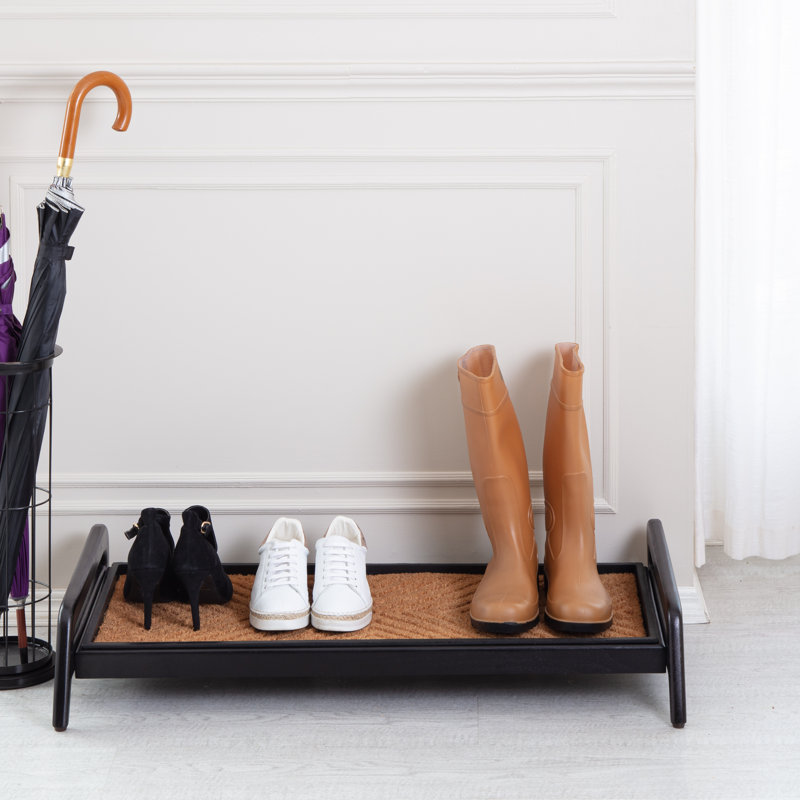 Support à bottes en bois massif de qualité supérieure avec tapis en fibre de coco naturelle - Rangement pour chaussures