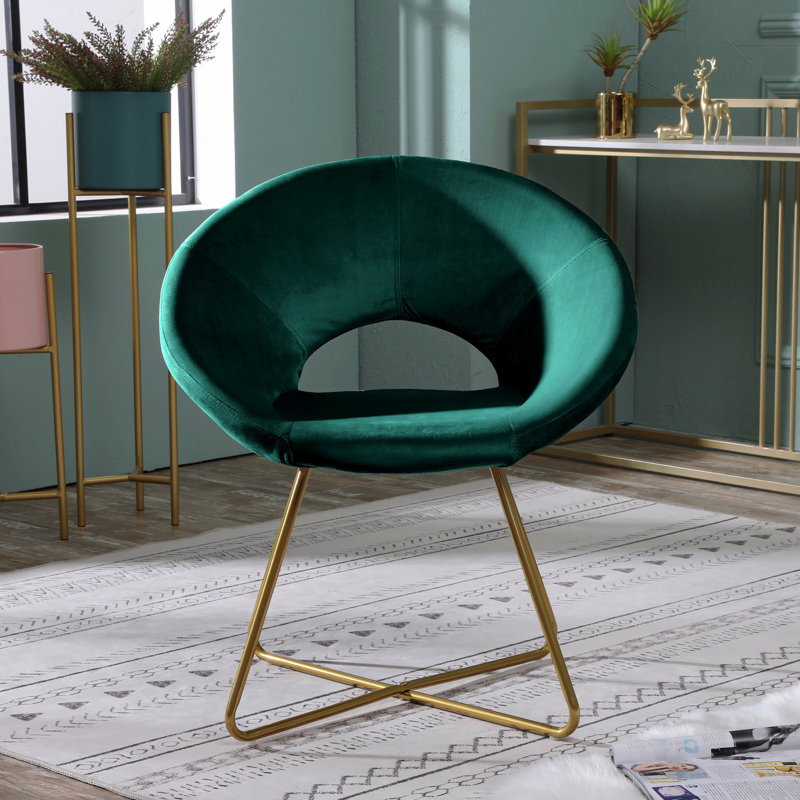 Chaise d'appoint rembourrée en tissu de velours avec base ton sur ton, Vert