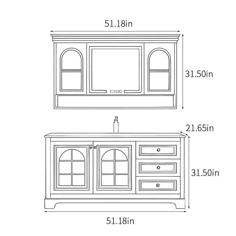 Light luxury retro style bathroom cabinet, 31.5" H x 51.18" W x 21.65" D, Olive Green