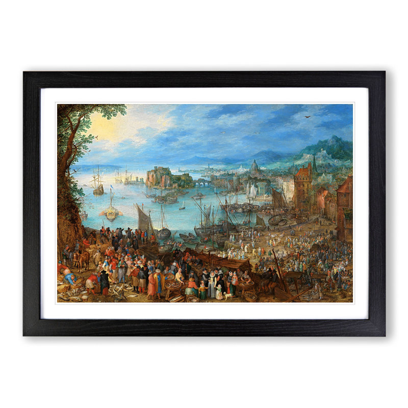 Great Fish Market by Pieter Bruegel the Elder - Picture Frame Painting, 48cm H x 65cm W x 2cm D, Black Framed